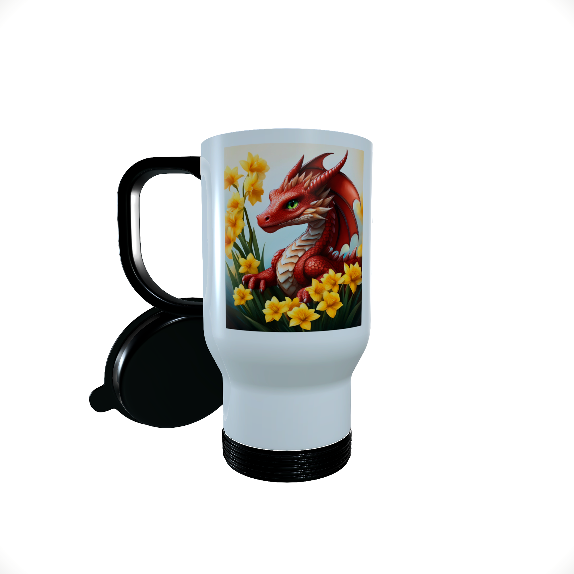 Dragon and Daffodils 14oz Thermal Travel Mug - Click Image to Close